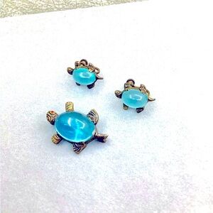 Vintage Jelly Turtle Brooch and Screw back Earrings Set
